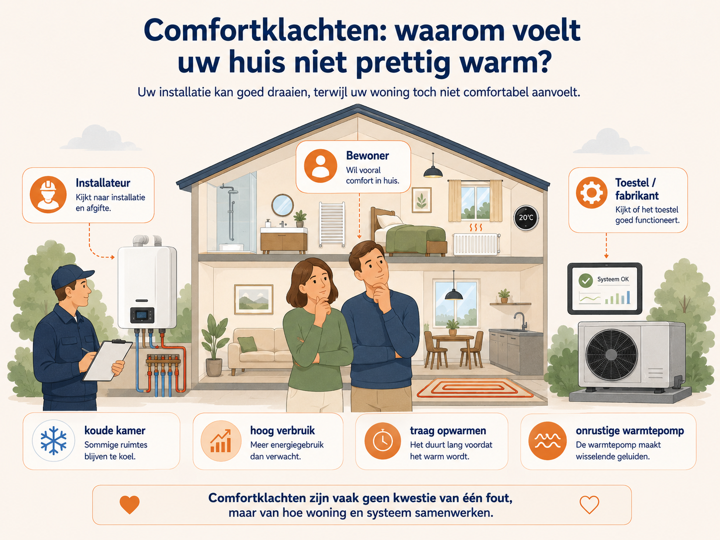 Bewoner ervaart comfortklachten doordat de woning niet prettig warm aanvoelt
